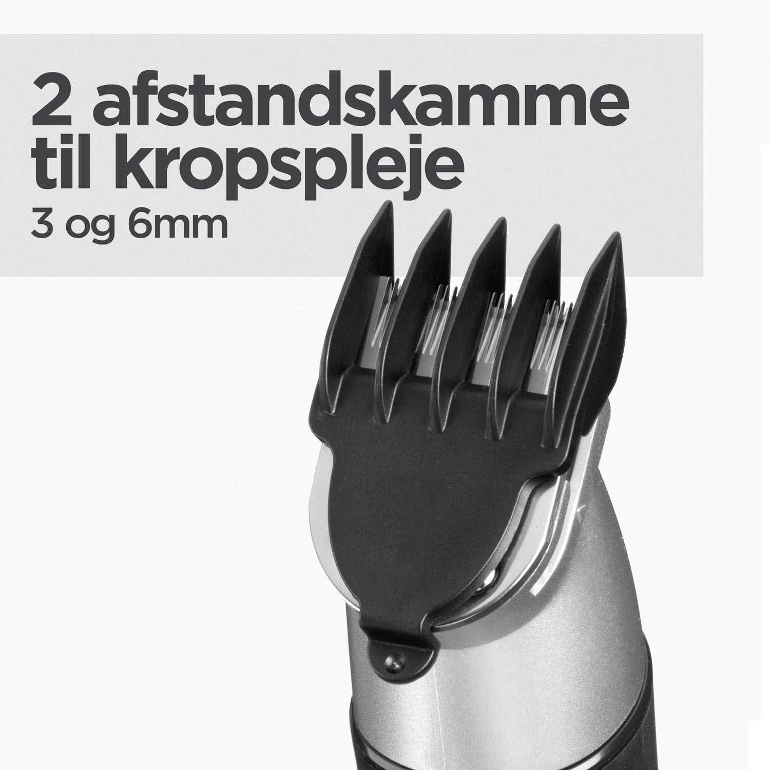 - 3 afstandskamme til kropspleje (3 og 6 mm)